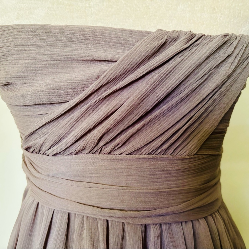 H&M US 8 Fit And Flare Grey Midi Cocktail Dress w Chiffon Style Ruched Bodice - Picture 9 of 14
